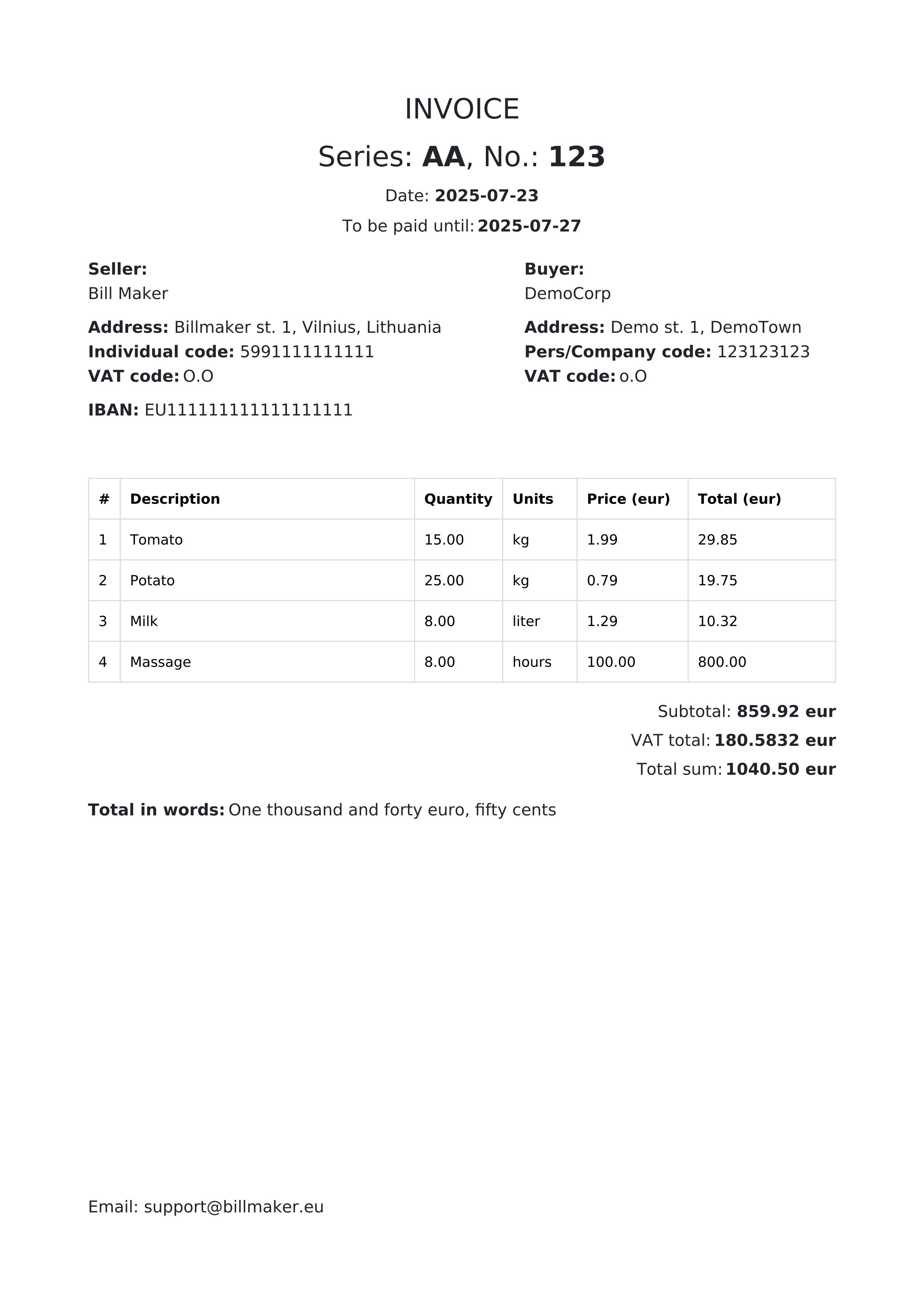 Invoice preview